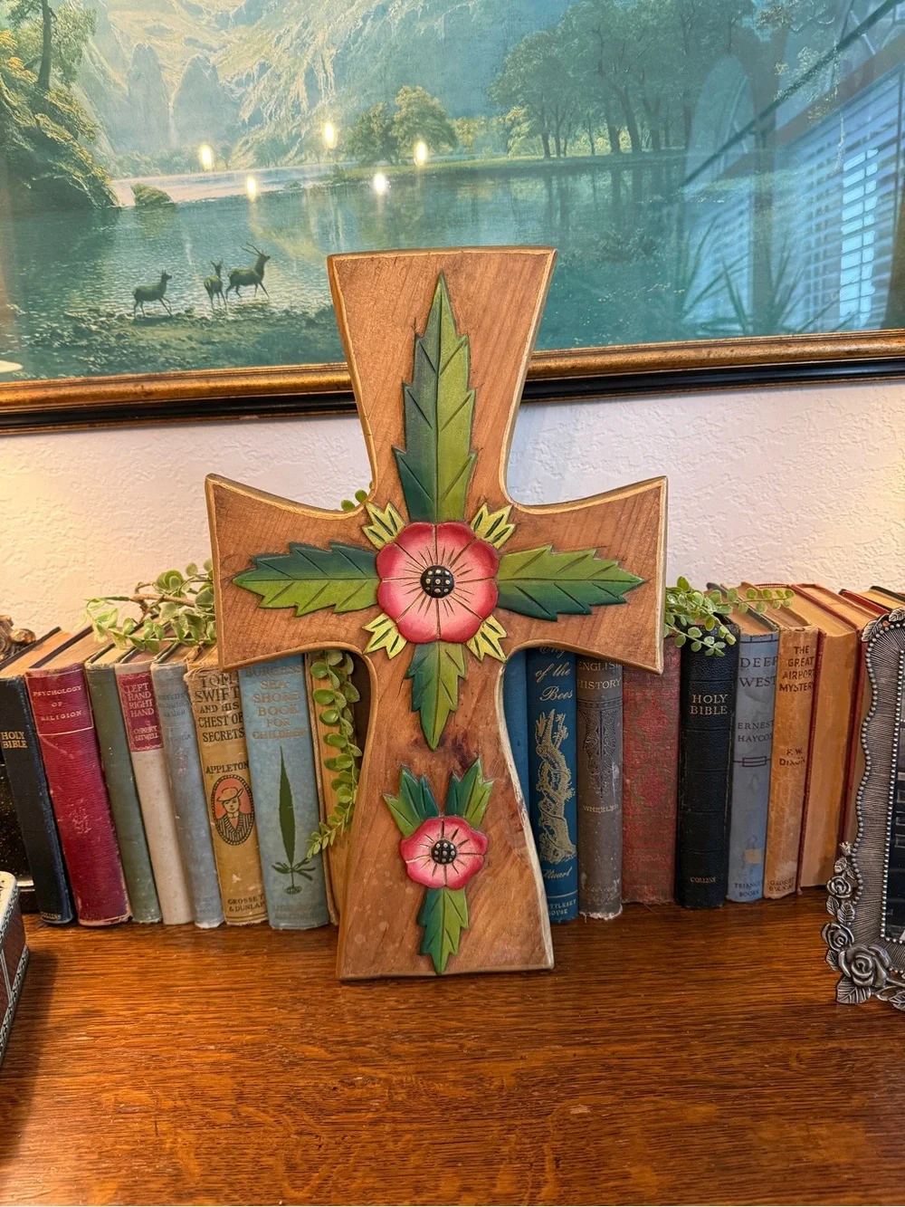 OOAK Large Hand-Carved/Painted Wooden Cross - Picture 4 of 13